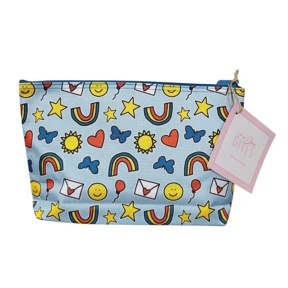 NEW Thirty-one 31 Zipper Pouch On Our Sleeves Rainbow Heart Butterfly Sun Medium - Picture 1 of 11
